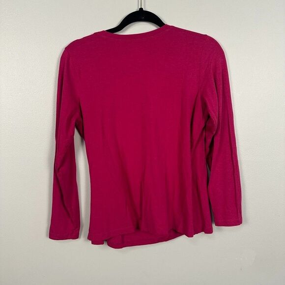 LL Bean Womens Medium Petite Pink Faux Wrap Long Sleeve Shirt Cotton Modal - Picture 3 of 3